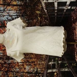 Girls (One Size) Ivory Ribbed Top, Short Sleeves with ruffled bottom and sleeve